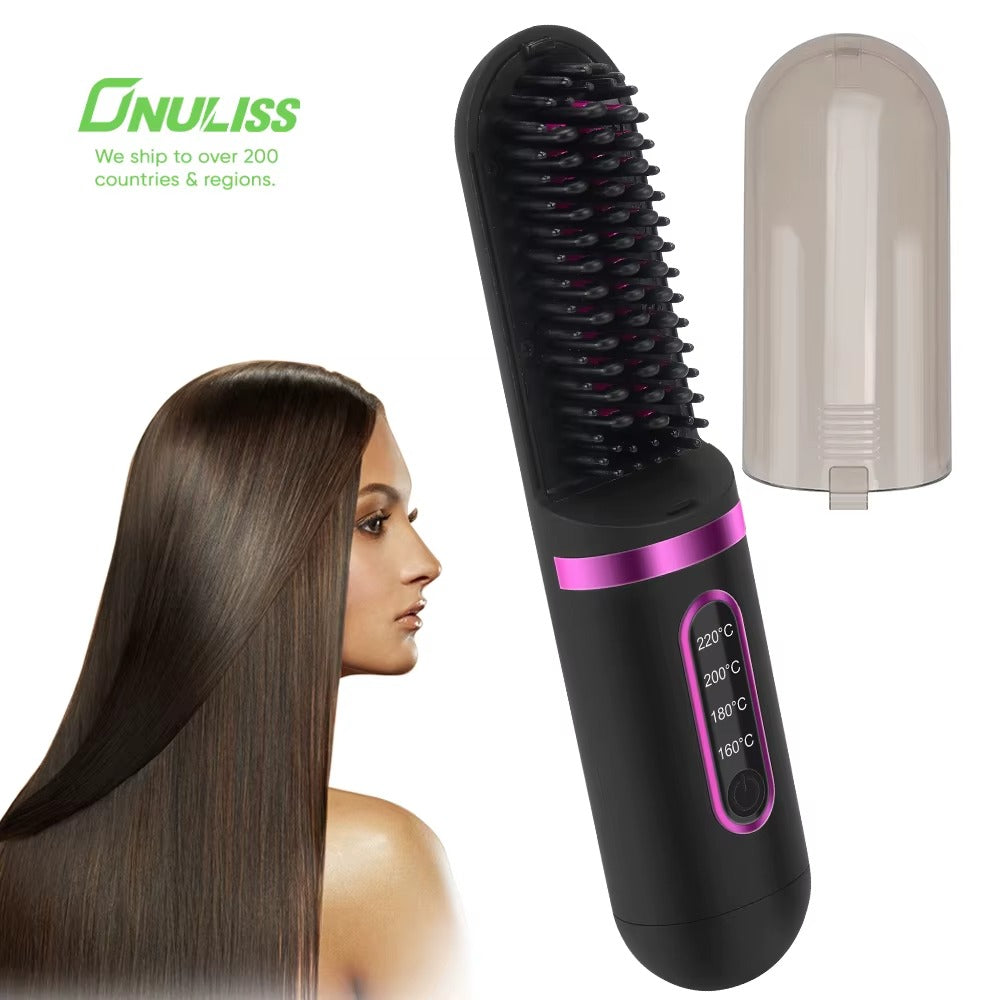 2025 Portable Ceramic Hair Straightening Comb with LCD Display Electric Negative Ion Wireless for Household Hotel Outdoor Use