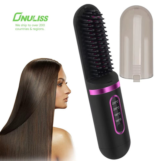 2025 Portable Ceramic Hair Straightening Comb with LCD Display Electric Negative Ion Wireless for Household Hotel Outdoor Use