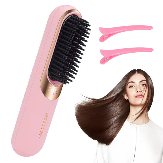 Portable Cordless Hot Comb Iron Straightener Brush for Men Negative Ion Technology for Long Hair Beards Battery for Car Use